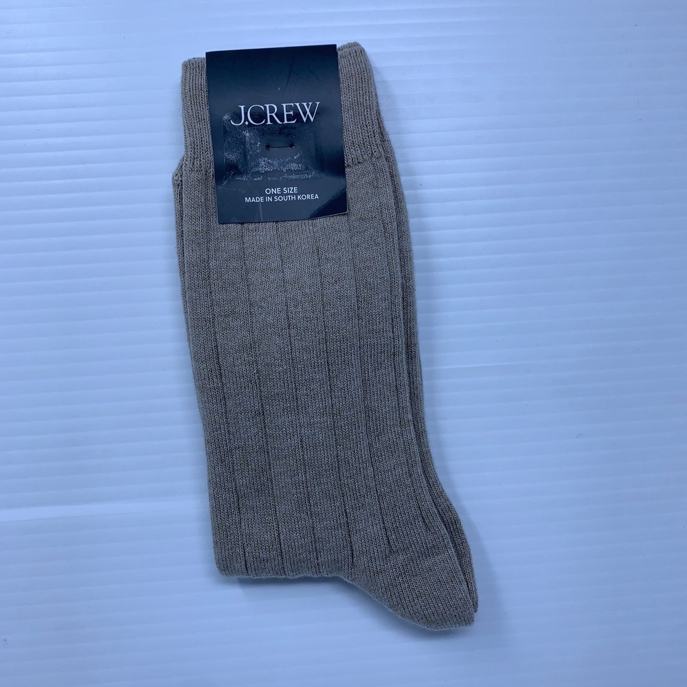 J.Crew Mens OS Tan Marled Ribbed Cotton Blend Crew Socks NWT